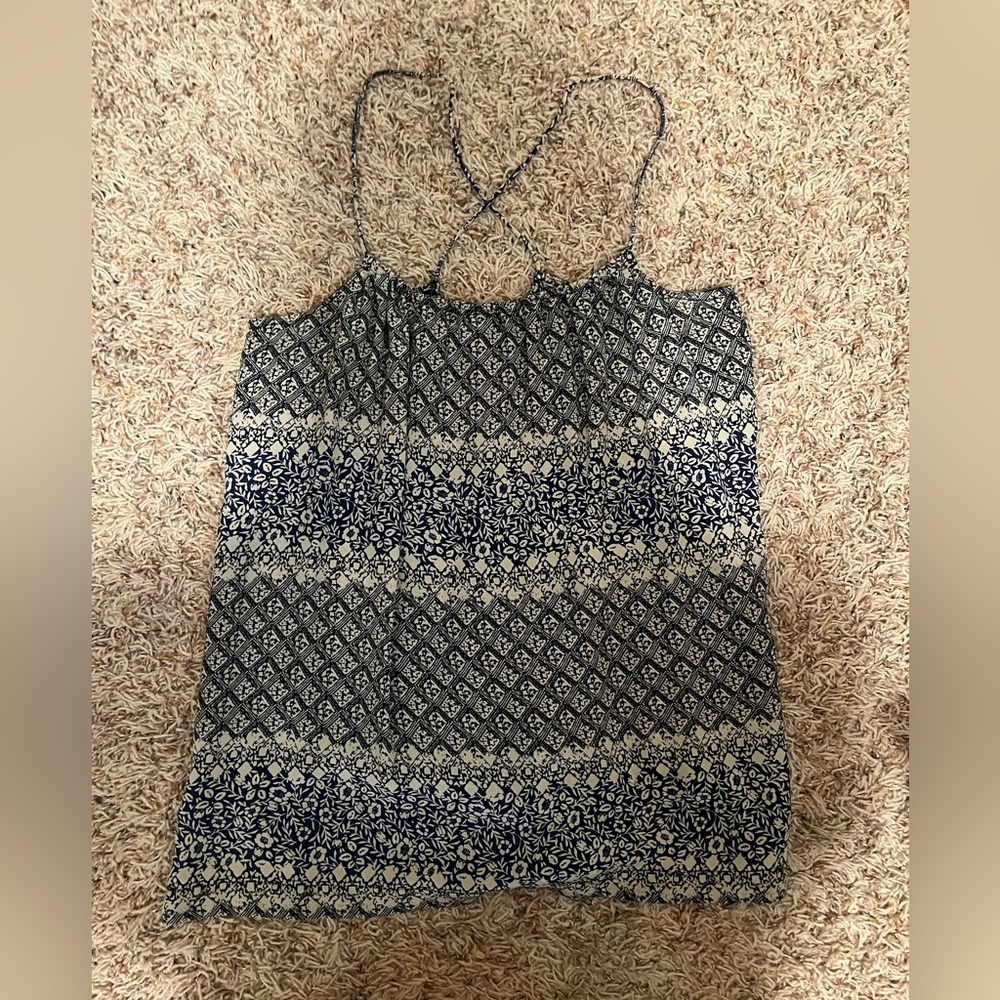 Madewell Cream and Blue Camisole Top with Rounded Neckline